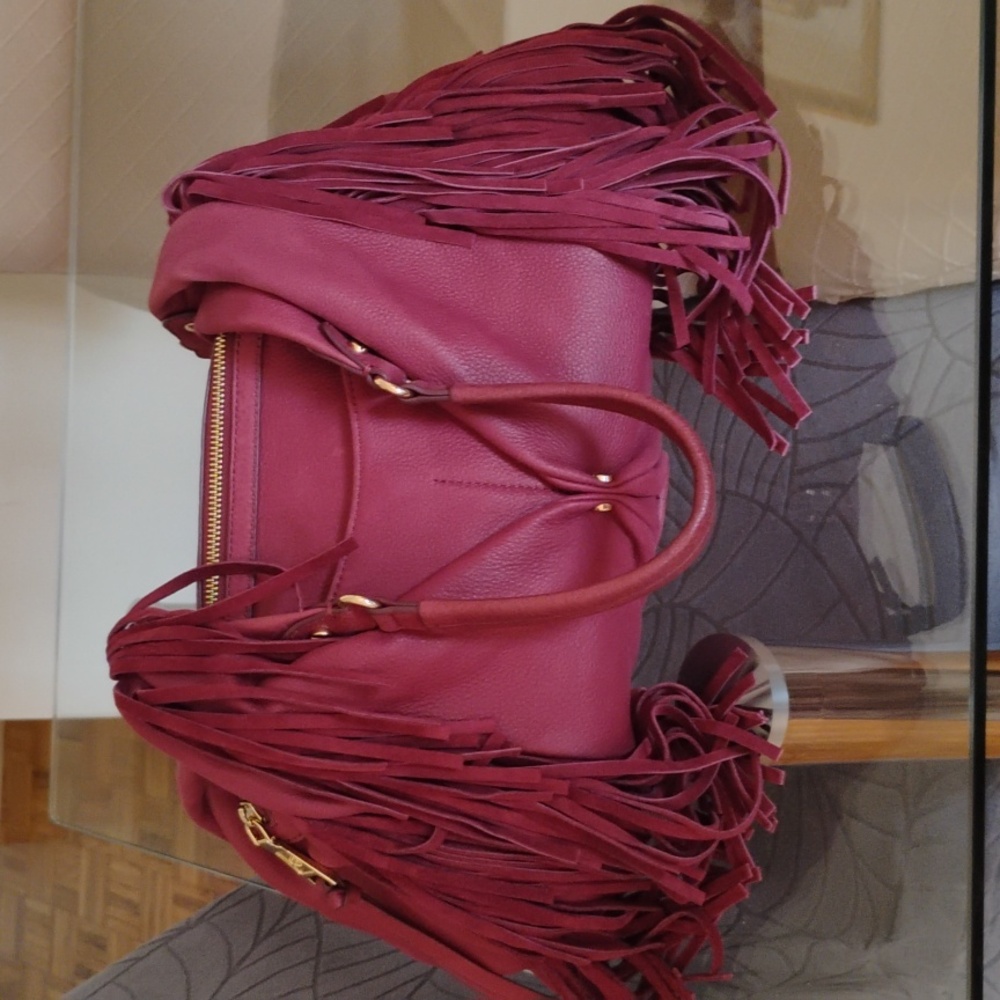 Fringed Burgundy Leather Handbag